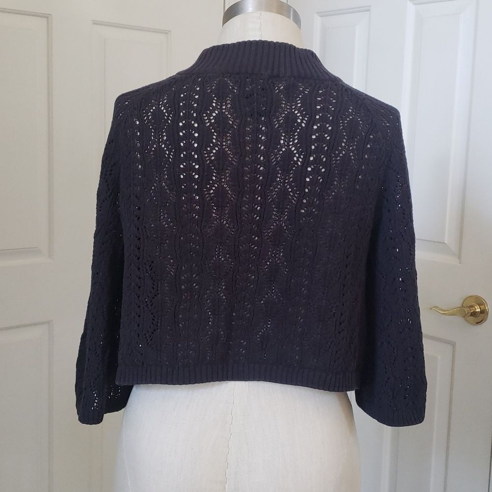 Vintage Gray Crochet Swing Cardigan Cropped Bell Quarter Sleeve Sweater • Small - Picture 4 of 16